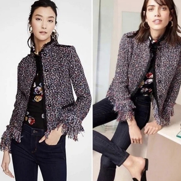 Ann Taylor Jackets & Blazers - Ann Taylor Confetti Tweed Fringe Jacket Blazer XS